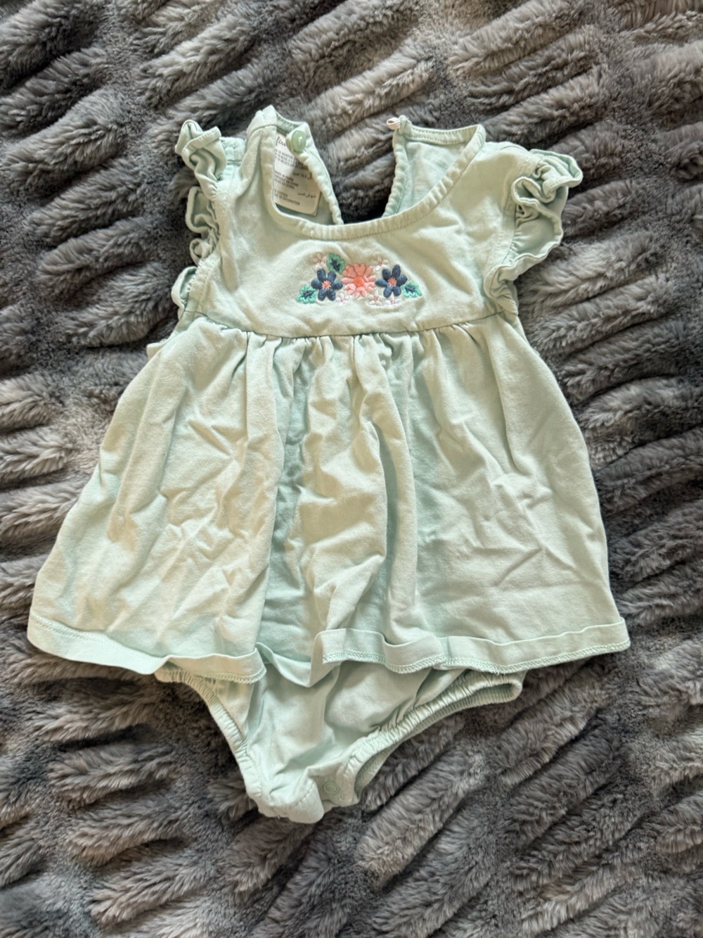 First Impressions Mint Green Floral Ruffled Romper